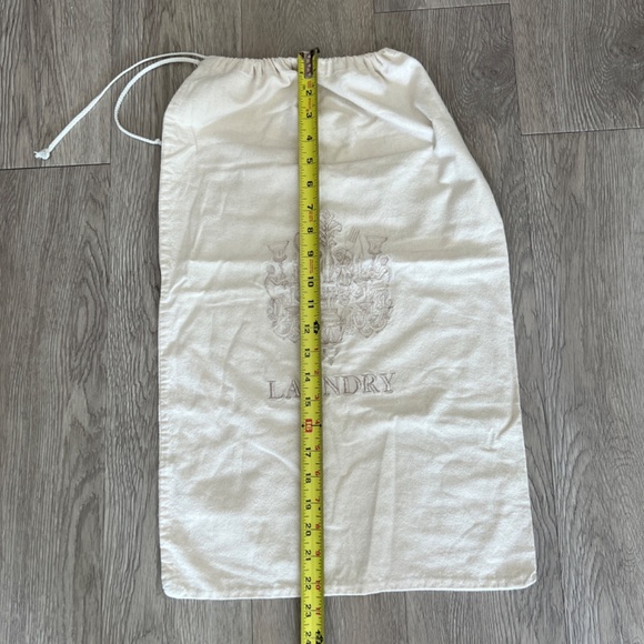 Vintage Linen Embroidered Laundry Bag Drawstring Travel Ivory 24 x 15 French - Picture 9 of 10